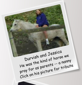 Durvish and Jessica He was the kind of horse we pray for as parents -- a nanny Click on his picture for tribute